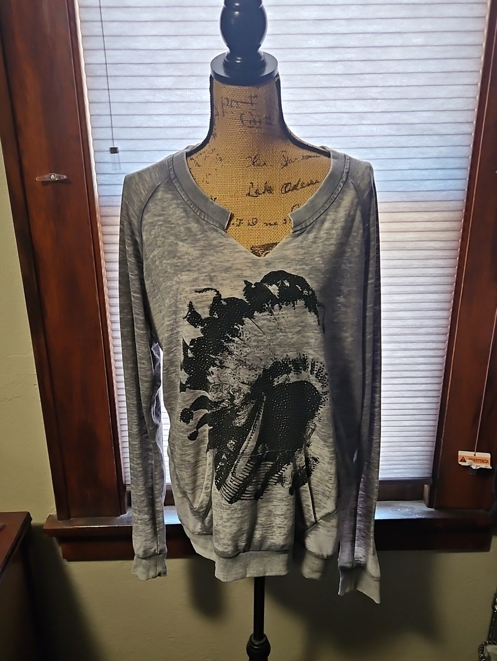 Rock & Roll Cowgirl Heather Gray Graphic Scoopneck Sweatshirt